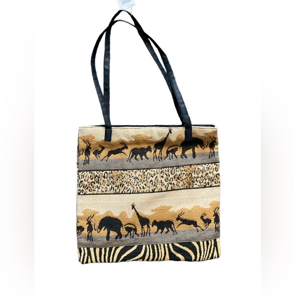 Vtg ColonyβCollection AfricanΒ jute & fabric shoulder bag Canvas Toteβ BagβSafari
